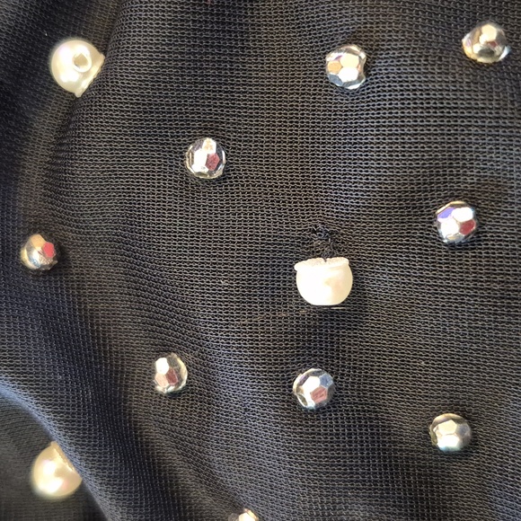 MSK Midnight Blue Elegant Evening  Dress Embellished Attached Sheer Cape Large - Picture 9 of 10